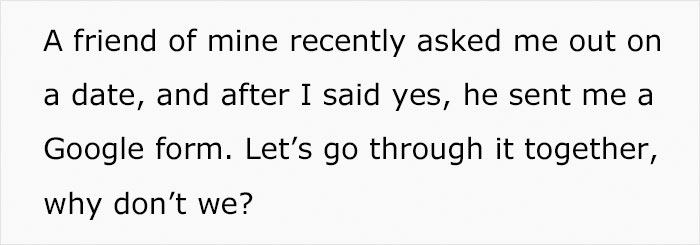 TikToker Shows How Her Now Boyfriend Sent A Google Form Before Their First Date And People Are In Awe TikToker Shows How Her Now Boyfriend Sent A Google Form Before Their First Date And People Are In Awe