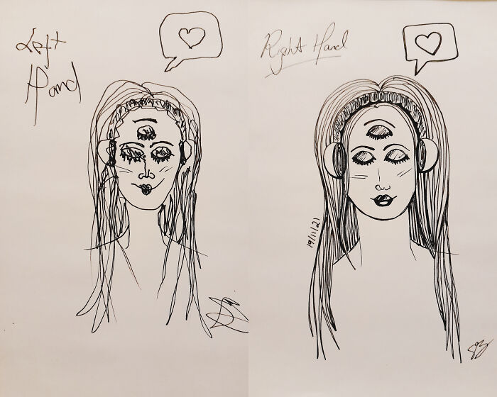 Hey Pandas, Draw The Same Picture With Your Dominant And Non-Dominant Hand (Closed)