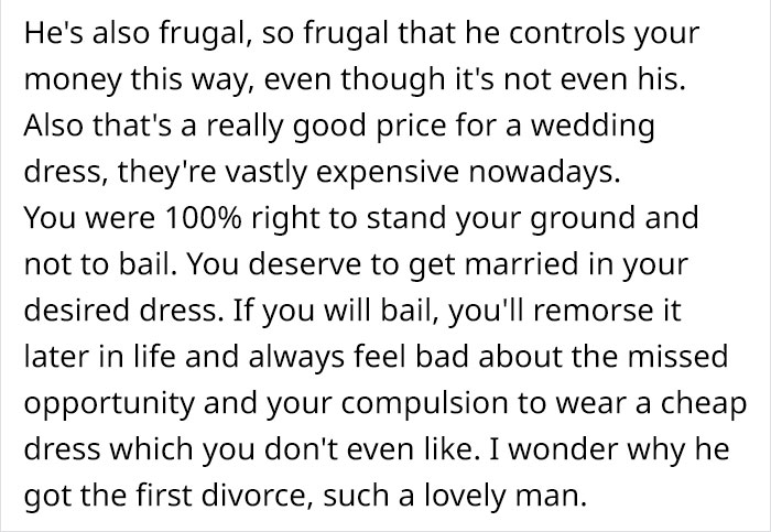 “Only Smart Brides Save Money”: Fiancé Loses It After Finding Out His Wife-To-Be Spent $400 Of Her Own Money On A Wedding Dress “Only Smart Brides Save Money”: Fiancé Loses It After Finding Out His Wife-To-Be Spent $400 Of Her Own Money On A Wedding Dress