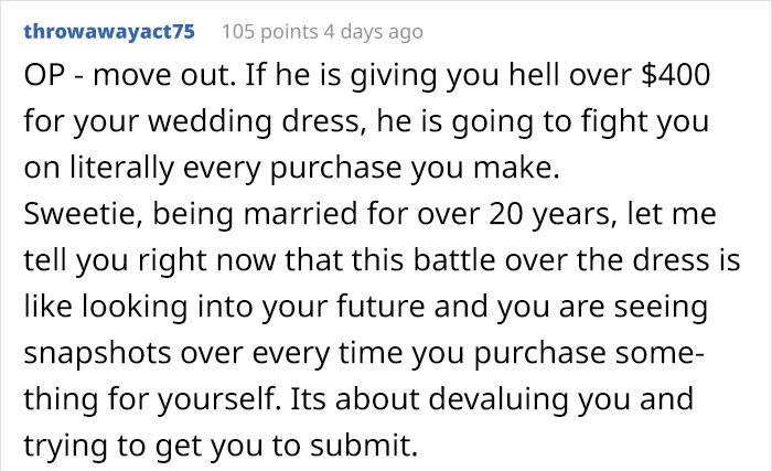 “Only Smart Brides Save Money”: Fiancé Loses It After Finding Out His Wife-To-Be Spent $400 Of Her Own Money On A Wedding Dress “Only Smart Brides Save Money”: Fiancé Loses It After Finding Out His Wife-To-Be Spent $400 Of Her Own Money On A Wedding Dress