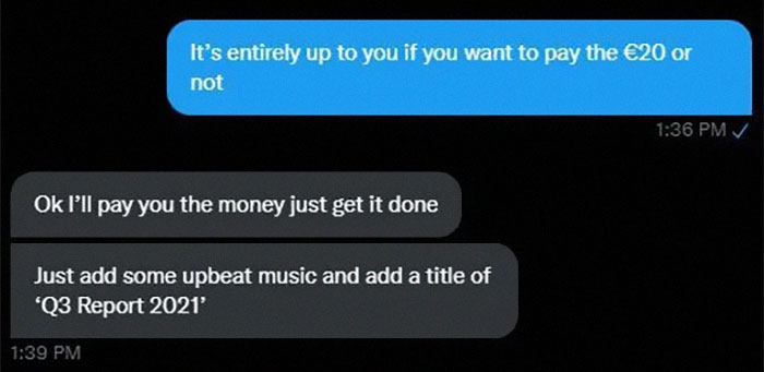 Client Doesn’t “Feel Like Paying” Editor For The Work, They Have A Perfect Clapback Client Doesn’t “Feel Like Paying” Editor For The Work, They Have A Perfect Clapback