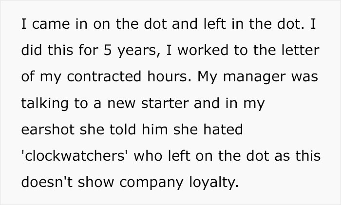 After Not Receiving Loyalty From The Company, Employee Starts Leaving Work Right On The Dot, Maliciously Complying With The Manager’s Views After Not Receiving Loyalty From The Company, Employee Starts Leaving Work Right On The Dot, Maliciously Complying With The Manager’s Views