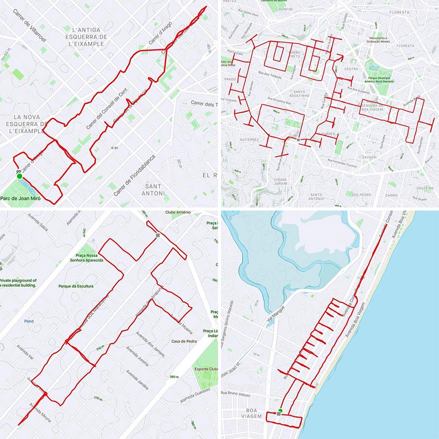 Gary Cordery Collects People&#8217;s Drawings Made On A Map By Walking, Running, Cycling, Or Driving (94 Pics)