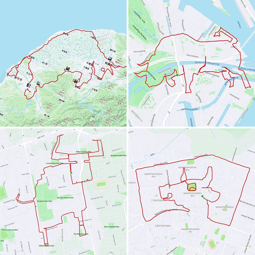 Gary Cordery Collects People&#8217;s Drawings Made On A Map By Walking, Running, Cycling, Or Driving (94 Pics)