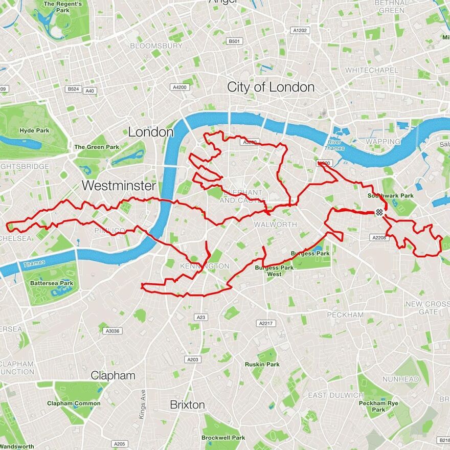 Gary Cordery Collects People&#8217;s Drawings Made On A Map By Walking, Running, Cycling, Or Driving (94 Pics)