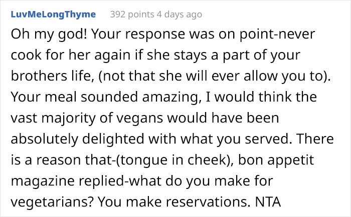 “She Could Eat Every Single Thing Served”: Brother Angry At Family Member After His Vegan Fiancée Goes Hungry At Dinner Despite The Food Being Vegan “She Could Eat Every Single Thing Served”: Brother Angry At Family Member After His Vegan Fiancée Goes Hungry At Dinner Despite The Food Being Vegan