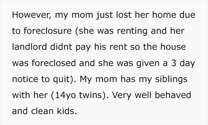 “We Have Two Rooms Available”: Woman Is Confused After Fiancé Refuses To Let Her Family Move In For A While, Even Though She Helped His Family Years Ago “We Have Two Rooms Available”: Woman Is Confused After Fiancé Refuses To Let Her Family Move In For A While, Even Though She Helped His Family Years Ago