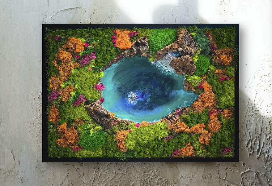 I Made A Lake Surrounded By Forest-Inspired Wall Art With Preserved Moss (3 Pics)
