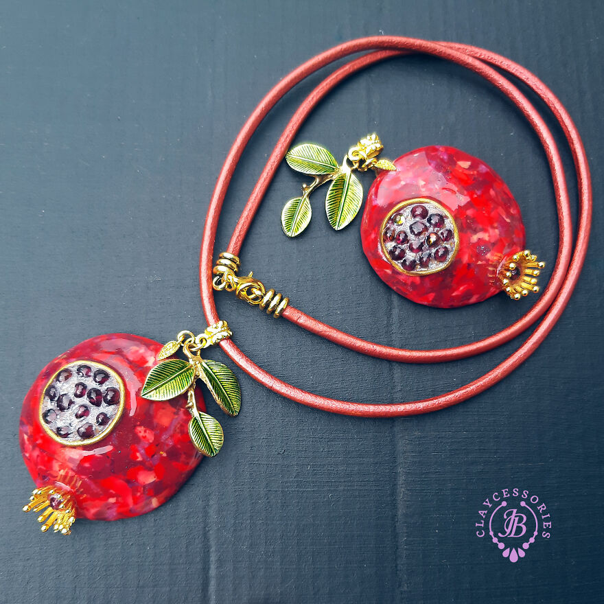 The Unusual Design Of Pomegranate Jewelry I Made Out Of Polymer Clay (20 Pics)