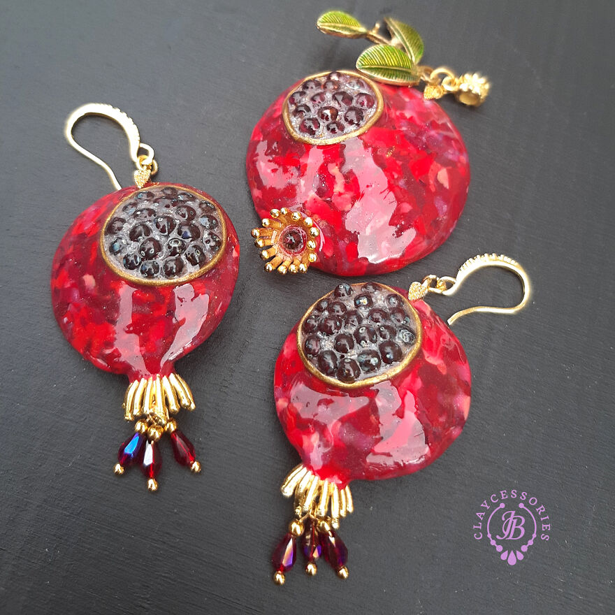 The Unusual Design Of Pomegranate Jewelry I Made Out Of Polymer Clay (20 Pics)