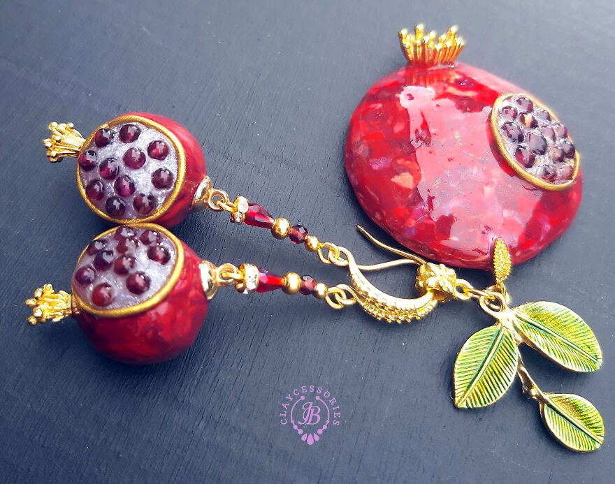 The Unusual Design Of Pomegranate Jewelry I Made Out Of Polymer Clay (20 Pics)