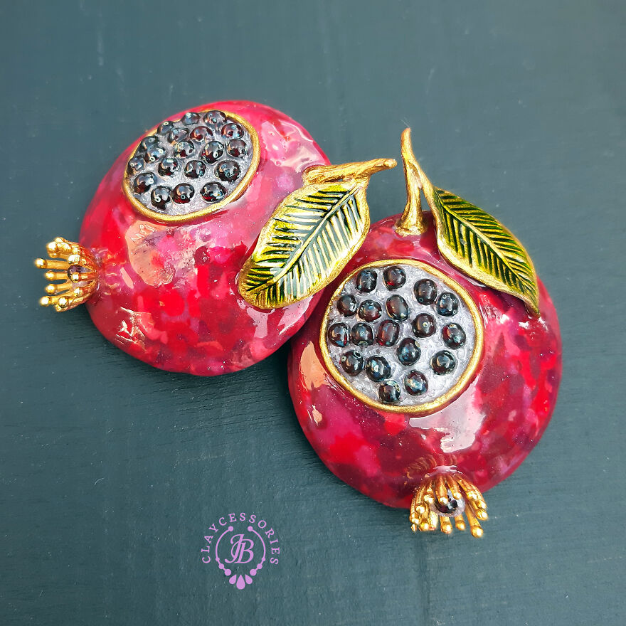 The Unusual Design Of Pomegranate Jewelry I Made Out Of Polymer Clay (20 Pics)