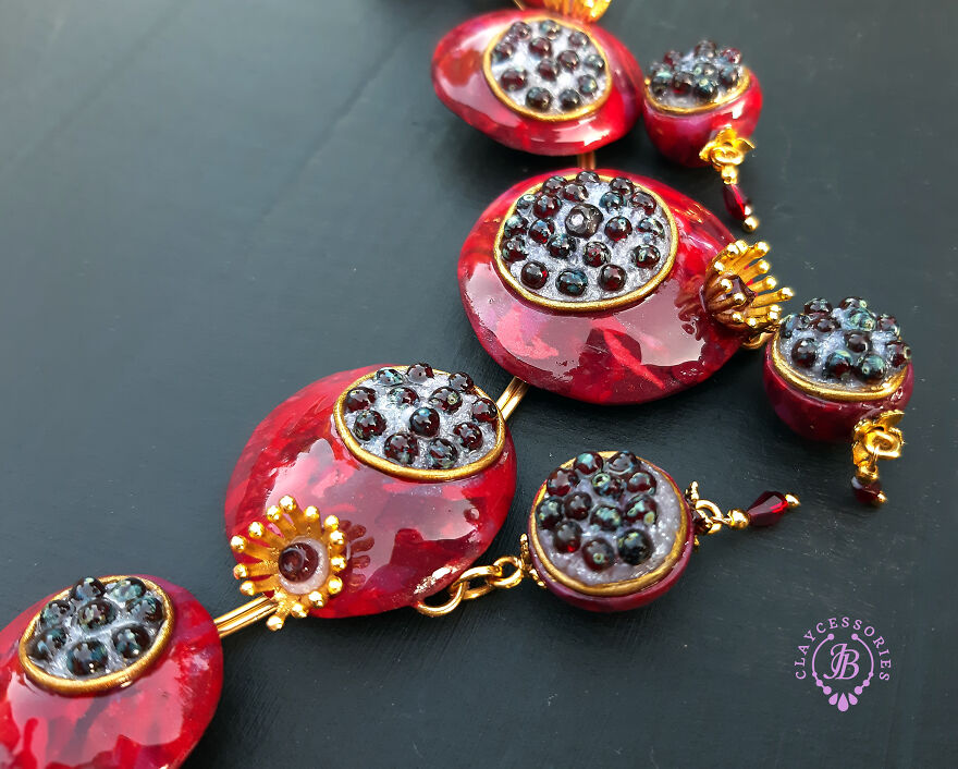 The Unusual Design Of Pomegranate Jewelry I Made Out Of Polymer Clay (20 Pics)