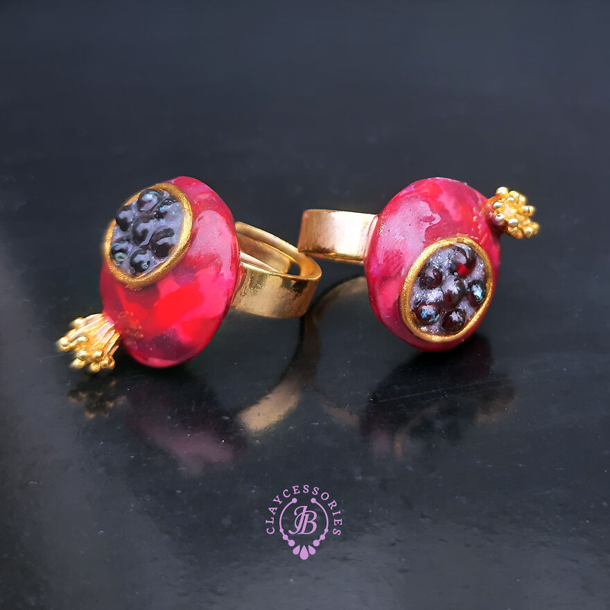 The Unusual Design Of Pomegranate Jewelry I Made Out Of Polymer Clay (20 Pics)
