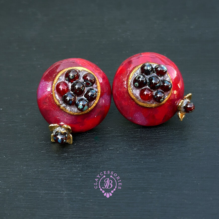The Unusual Design Of Pomegranate Jewelry I Made Out Of Polymer Clay (20 Pics)