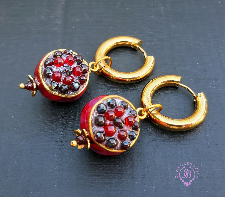 The Unusual Design Of Pomegranate Jewelry I Made Out Of Polymer Clay (20 Pics)