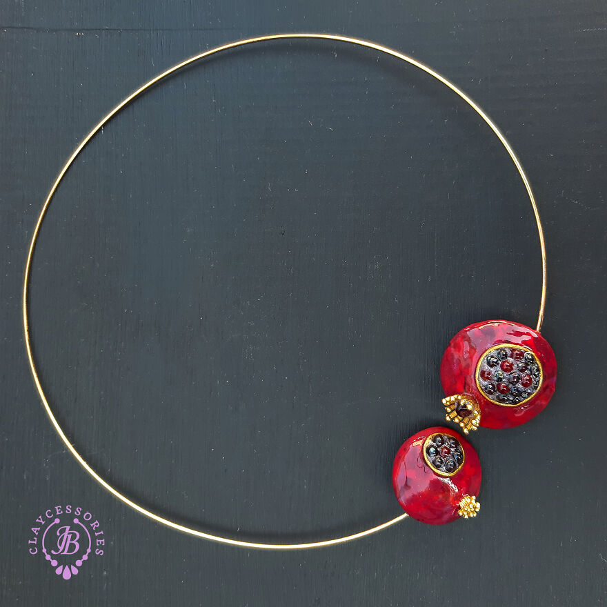 The Unusual Design Of Pomegranate Jewelry I Made Out Of Polymer Clay (20 Pics)
