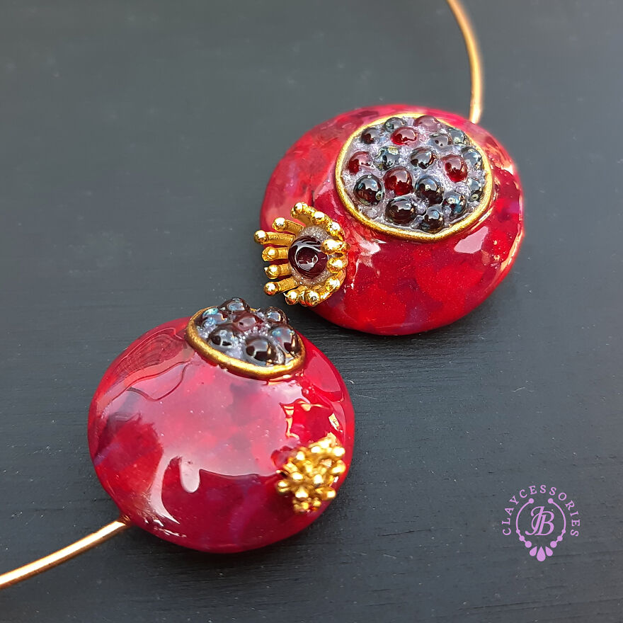 The Unusual Design Of Pomegranate Jewelry I Made Out Of Polymer Clay (20 Pics)