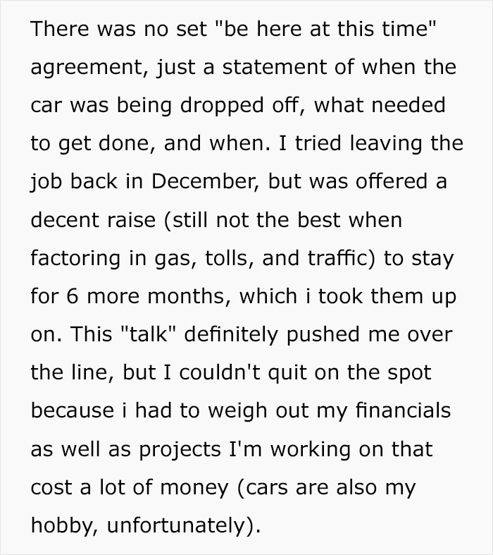 Employee Is Pushed Over The Line After Boss Berates Them For Being Late On Their Day Off Employee Is Pushed Over The Line After Boss Berates Them For Being Late On Their Day Off