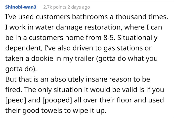 Insurance Agent Gets Fired For Using A Client’s Restroom, Takes Revenge By Informing Them About The Situation So They Cancel Their Policy Insurance Agent Gets Fired For Using A Client’s Restroom, Takes Revenge By Informing Them About The Situation So They Cancel Their Policy