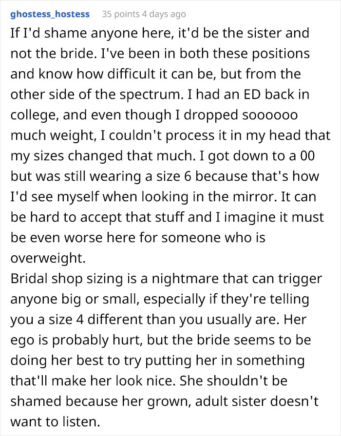 Bride Says She Wants To Drop Her Sister As A Bridesmaid Because She Won’t Wear A Dress Her Size, Asks The Internet What To Do Bride Says She Wants To Drop Her Sister As A Bridesmaid Because She Won’t Wear A Dress Her Size, Asks The Internet What To Do