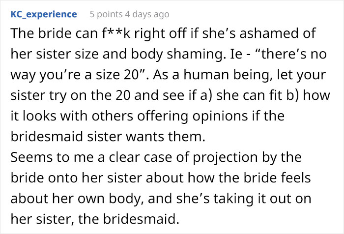 Bride Says She Wants To Drop Her Sister As A Bridesmaid Because She Won’t Wear A Dress Her Size, Asks The Internet What To Do Bride Says She Wants To Drop Her Sister As A Bridesmaid Because She Won’t Wear A Dress Her Size, Asks The Internet What To Do