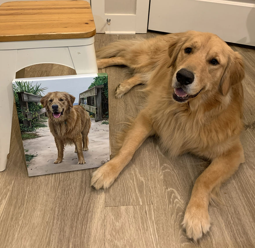 24 New Pictures Of Pets Next To Their Portraits That I&#8217;ve Painted