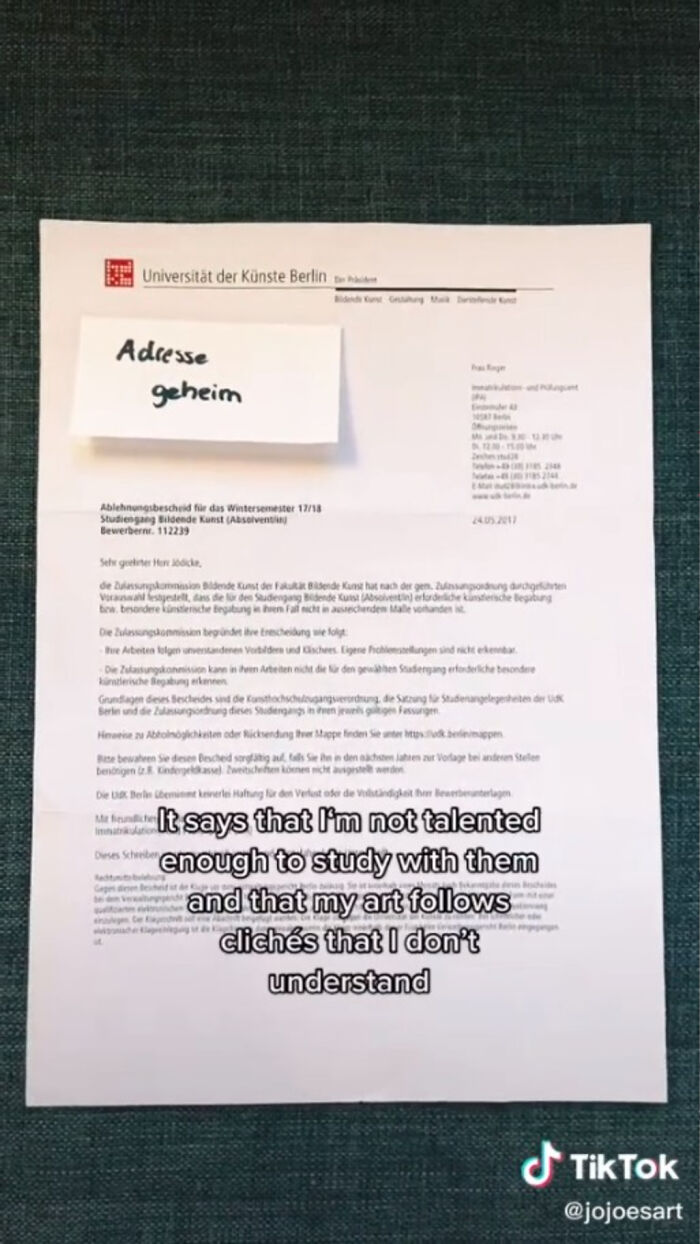 Guy Shows The Harsh Rejection Letter This Prestigious Art School Sent Him, Turns Out Other Applicants Received The Exact Same One Guy Shows The Harsh Rejection Letter This Prestigious Art School Sent Him, Turns Out Other Applicants Received The Exact Same One