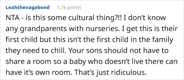 Woman Refuses To Kick Her Son Out Of His Room To Make Space For Full-Blown Nursery Her Daughter And SIL Are Demanding Woman Refuses To Kick Her Son Out Of His Room To Make Space For Full-Blown Nursery Her Daughter And SIL Are Demanding