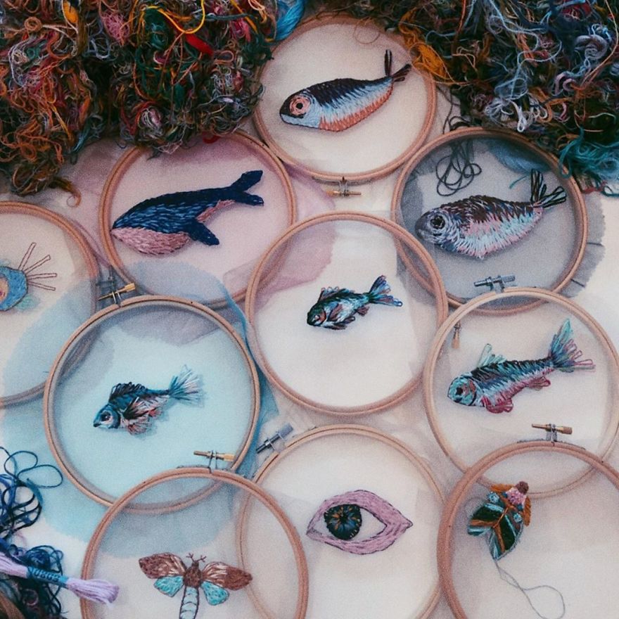 I Stitch Colorful Threads Into Tulle To Create a 3D-Effect On My Artwork (30 Pics) I Stitch Colorful Threads Into Tulle To Create a 3D-Effect On My Artwork (30 Pics)