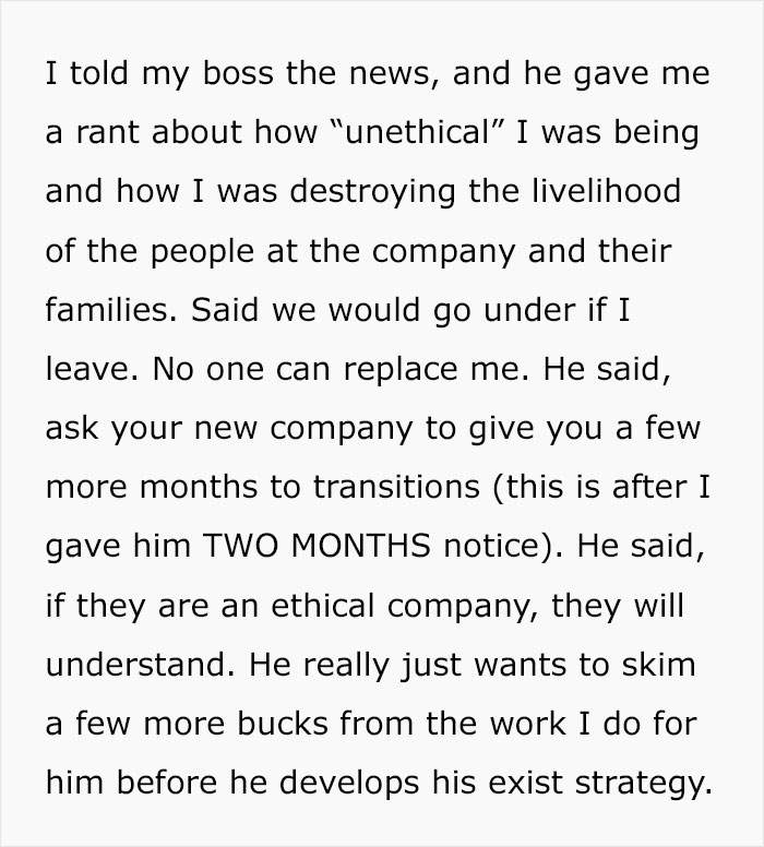 Ex-Employee Called &#8220;Unethical&#8221; For Leaving For A Better Job Because The Whole Company Relies On Him