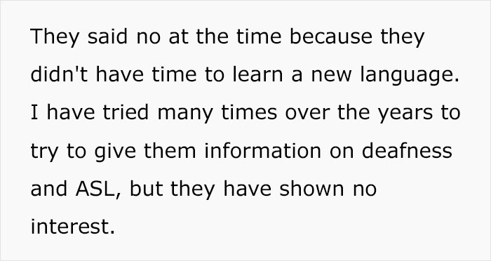 Deaf Daughter Begs Parents To Learn Sign Language For Years, Finally Gives Them An Ultimatum After They Refuse Yet Again Deaf Daughter Begs Parents To Learn Sign Language For Years, Finally Gives Them An Ultimatum After They Refuse Yet Again