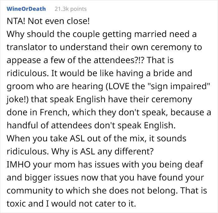 Unsupportive Mom Upset After Her Deaf Daughter Decides To Hold Her Wedding Ceremony In Sign Language Unsupportive Mom Upset After Her Deaf Daughter Decides To Hold Her Wedding Ceremony In Sign Language