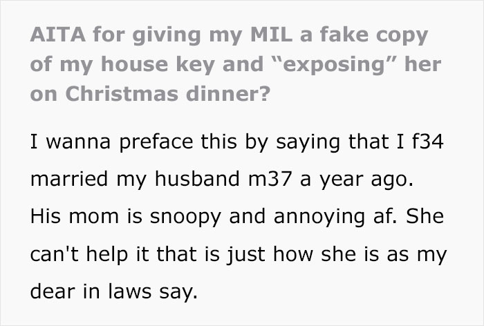 Woman Gives Her Mother In Law A Fake Key Copy To Her House She Was Supposed To Use In Emergency, MIL Gets Busted At Christmas Dinner Woman Gives Her Mother In Law A Fake Key Copy To Her House She Was Supposed To Use In Emergency, MIL Gets Busted At Christmas Dinner