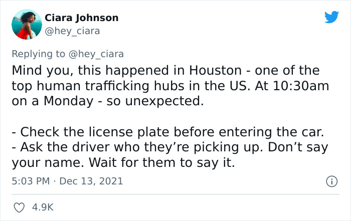 Woman Tweets Story Of How Checking An Uber Driver’s License Plate Saved Her From Possibly Being Trafficked Woman Tweets Story Of How Checking An Uber Driver’s License Plate Saved Her From Possibly Being Trafficked