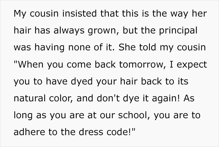 Student Gets In Trouble For Her Natural Hair Color Defying Schools Dress Code, Maliciously Complies By Dyeing It Student Gets In Trouble For Her Natural Hair Color Defying Schools Dress Code, Maliciously Complies By Dyeing It