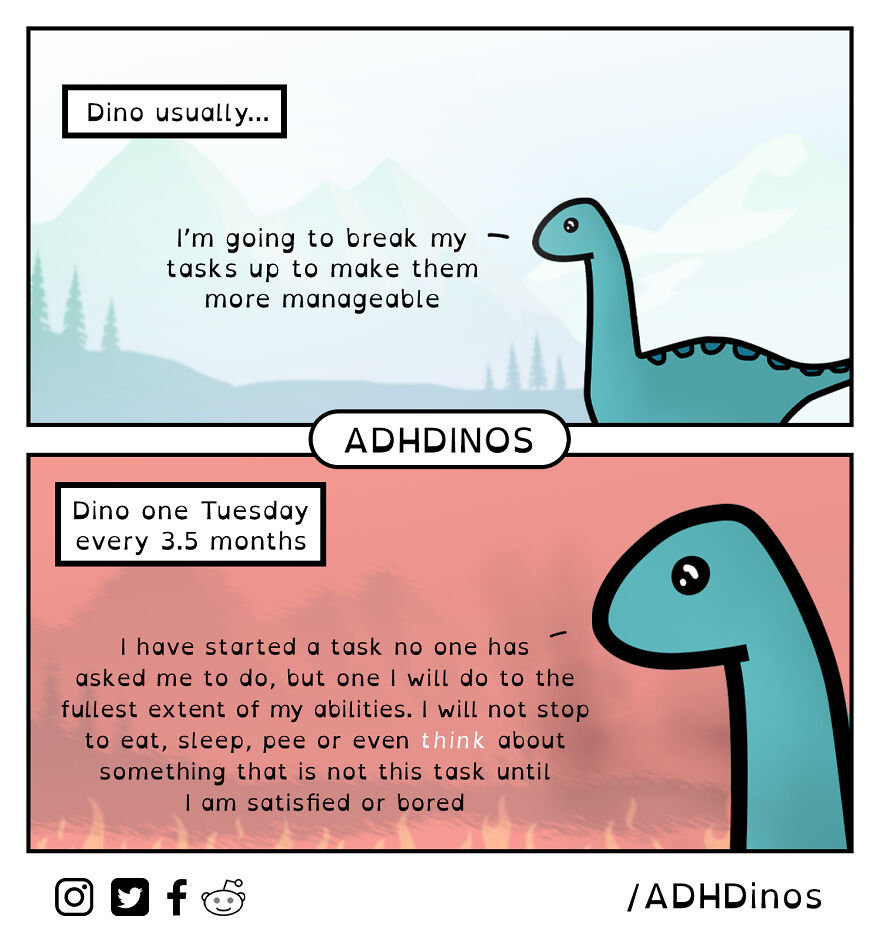 I Created A Cute Dinosaur Character To Illustrate Life With ADHD In These 24 Relatable Comics I Created A Cute Dinosaur Character To Illustrate Life With ADHD In These 24 Relatable Comics