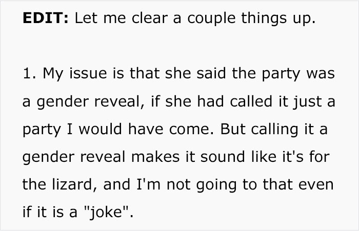 “Am I Wrong For Not Attending My Daughter’s Gender Reveal For Her Lizard?” “Am I Wrong For Not Attending My Daughter’s Gender Reveal For Her Lizard?”