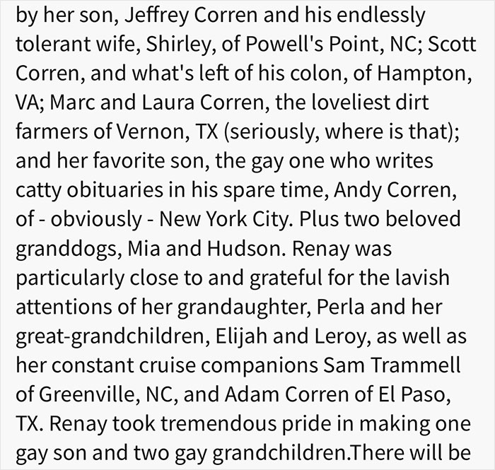 People Are Cracking Up Over This Hilariously Savage Obituary Gay Son Wrote For His Mother People Are Cracking Up Over This Hilariously Savage Obituary Gay Son Wrote For His Mother