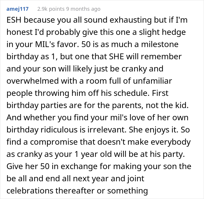 “AITA For Calling My MIL A Crybaby And Saying Her Birthday Isn’t As Important As My Son’s First Birthday?” “AITA For Calling My MIL A Crybaby And Saying Her Birthday Isn’t As Important As My Son’s First Birthday?”