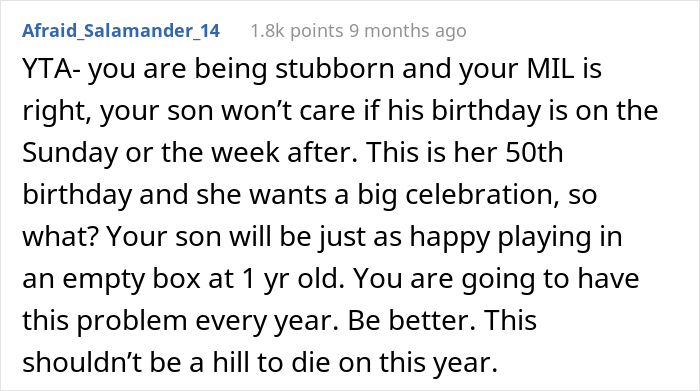 “AITA For Calling My MIL A Crybaby And Saying Her Birthday Isn’t As Important As My Son’s First Birthday?” “AITA For Calling My MIL A Crybaby And Saying Her Birthday Isn’t As Important As My Son’s First Birthday?”