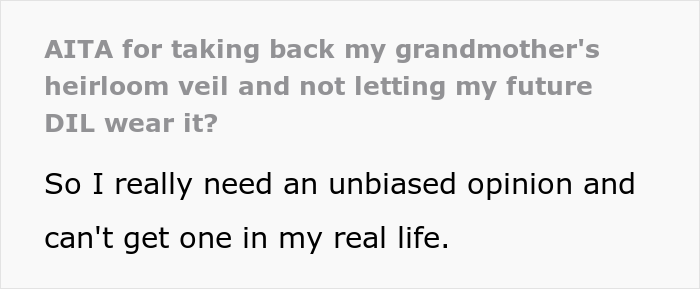 Man’s About To Marry His Sister’s Bully, Father Refuses To Give Her His Grandmother’s Heirloom Veil And Causes Family Drama Man’s About To Marry His Sister’s Bully, Father Refuses To Give Her His Grandmother’s Heirloom Veil And Causes Family Drama