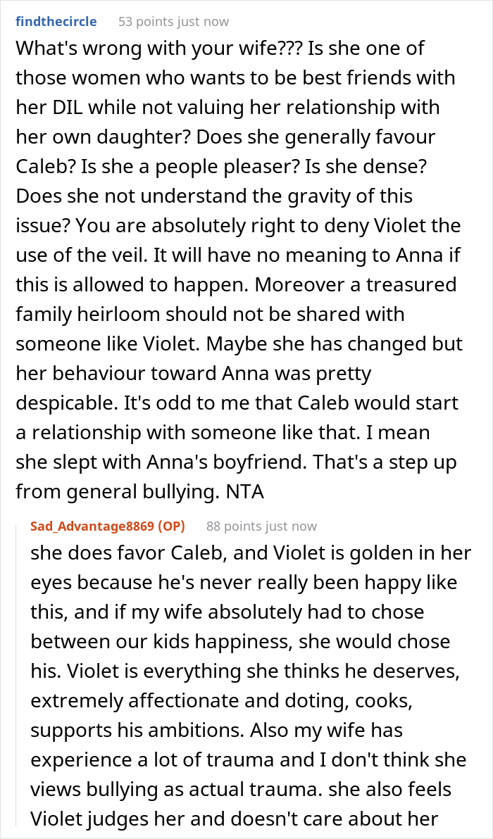 Man’s About To Marry His Sister’s Bully, Father Refuses To Give Her His Grandmother’s Heirloom Veil And Causes Family Drama Man’s About To Marry His Sister’s Bully, Father Refuses To Give Her His Grandmother’s Heirloom Veil And Causes Family Drama