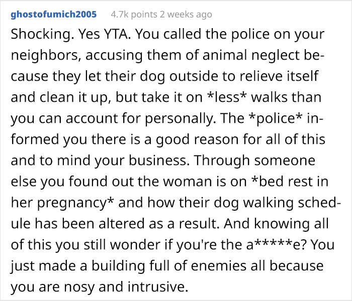 &#8220;I Called The Cops On My Neighbors Because They Don’t Walk Their Dog&#8221;: Resident Angers Both Their Neighbors And The Internet