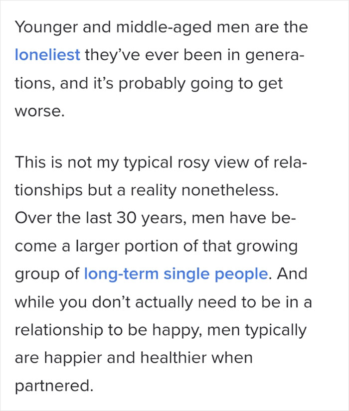 The Number Of “Lonely, Single Men” Is On The Rise Due To Women Choosing Healthier Relationships, And The Internet Finds It Funny The Number Of “Lonely, Single Men” Is On The Rise Due To Women Choosing Healthier Relationships, And The Internet Finds It Funny