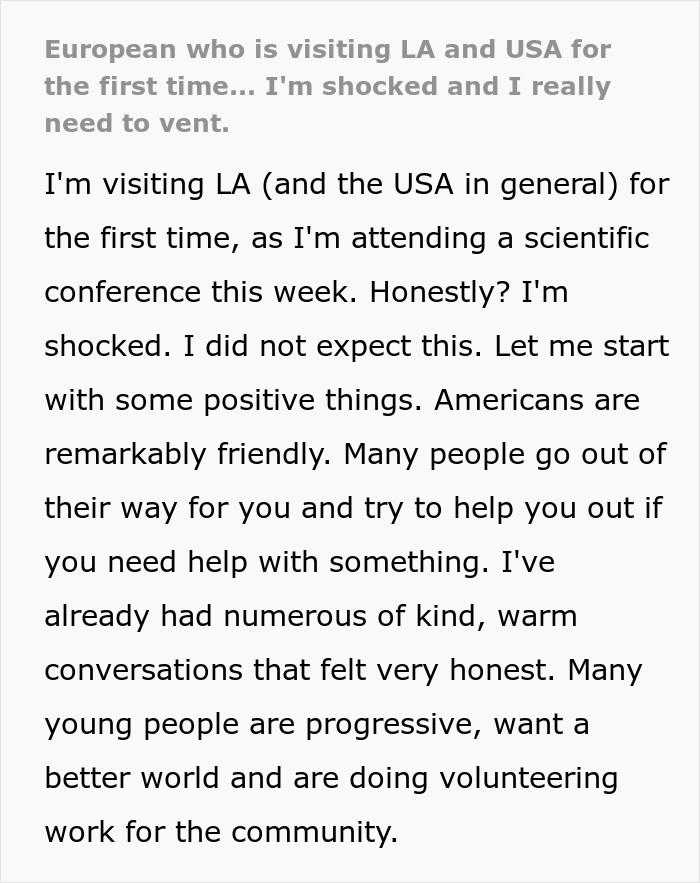 European Visits The USA For The First Time And Is Shocked And Disappointed By The Experience European Visits The USA For The First Time And Is Shocked And Disappointed By The Experience