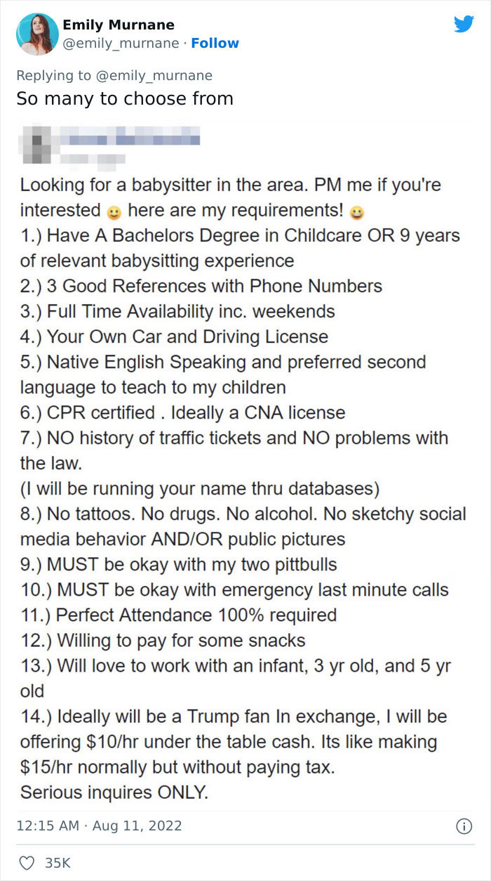 Woman Finds A Few Posts Of Unhinged Parents Looking For Nannies And She Just Had To Share Them On Twitter Woman Finds A Few Posts Of Unhinged Parents Looking For Nannies And She Just Had To Share Them On Twitter
