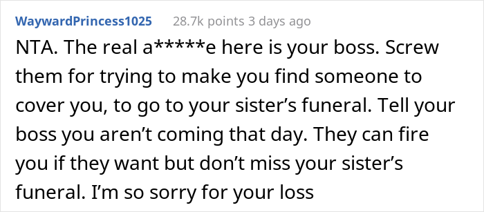 Woman&#8217;s Sister Dies Unexpectedly, She Asks For A Day Off Work, But Coworker Says No Because Of Her Religious Beliefs