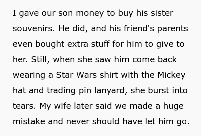 “We Can’t Favor One Child Over The Other”: Mom Wants To Punish Her Son As He Got To Go To Disney World While His Sister Didn’t “We Can’t Favor One Child Over The Other”: Mom Wants To Punish Her Son As He Got To Go To Disney World While His Sister Didn’t