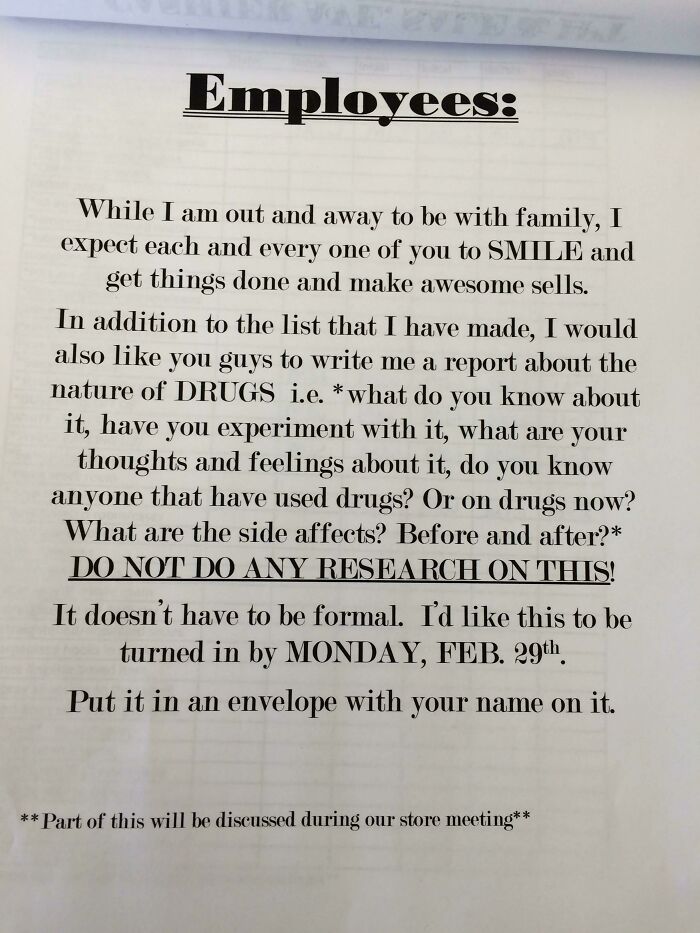 Bosses Who Had The Nerve To Write These 35 Delusional Notes And Got Rightfully Shamed For It Online (New Pics) Bosses Who Had The Nerve To Write These 35 Delusional Notes And Got Rightfully Shamed For It Online (New Pics)